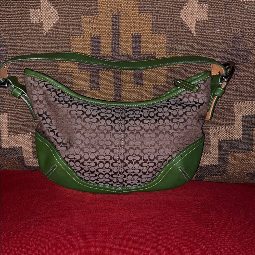 Authentic Coach Purse Green leather w/Tan canvas
